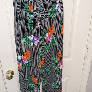 H&M Black Striped Floral Wide Leg Pants